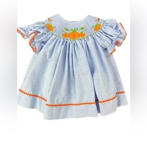 SOUTHERN SUNSHINE KIDS Smocked and Embroidered Pumpkin Dress- 3M